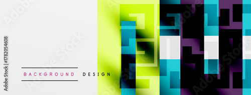 Abstract geometric pattern. Vibrant colors blend, creating modern visual texture. Gradient transitions offer dynamic composition.