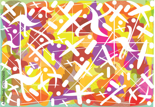 Colorful abstract artwork featuring vibrant patterns and shapes in playful arrangement