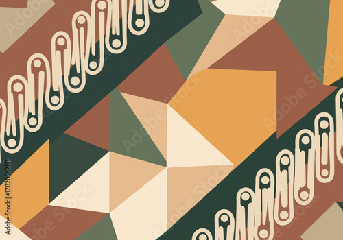 Abstract Batik Pattern with Geometric Shapes and Traditional Motifs.