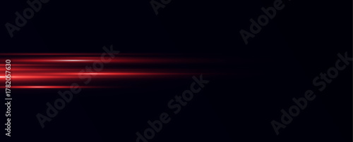 
Horizontal beams of red light on a transparent background. Laser beams.
