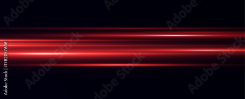 
Horizontal beams of red light on a transparent background. Laser beams.