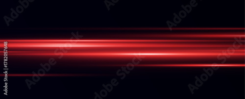 
Horizontal beams of red light on a transparent background. Laser beams.