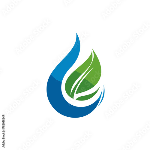 Eco-friendly water drop and green leaf abstract logo design. Symbol of nature, environment, purity, and sustainable development.