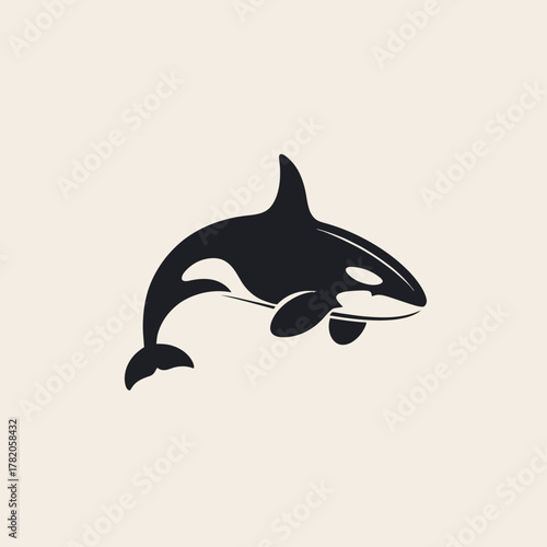 Stylized Killer Whale (Orca) Illustration - Minimalist Black and White Marine Mammal Design Element