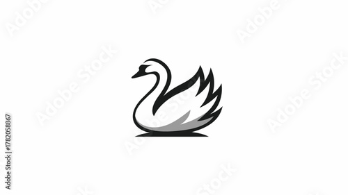 Stylized Black and White Swan Illustration. Elegant Aquatic Bird Logo or Icon Design, Graceful Water Fowl Graphic Element