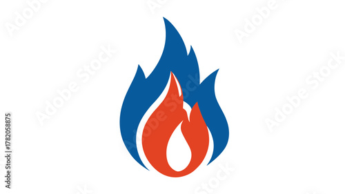 Modern blue and orange flame icon. Stylized symbol for natural gas, energy, heating, power, heat, and fire. Concept illustration.