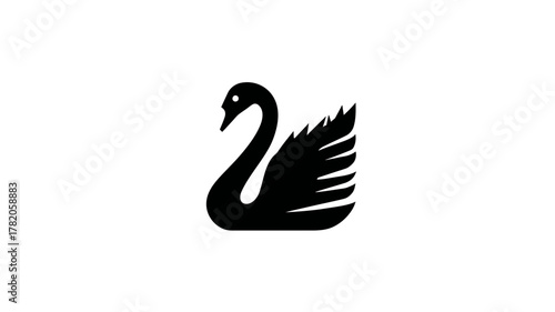 Elegant black swan silhouette vector icon isolated on white background, minimalist graphic design element, bird symbol.
