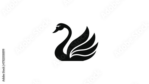 Stylized Black Swan Vector Icon: Elegant Avian Silhouette Illustration for Graphic Design, Minimalist Animal Symbol