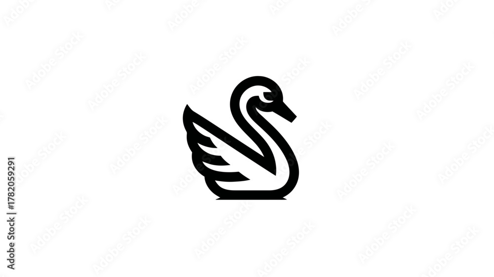 Obraz premium Graceful Swan Vector Icon in Minimalist Black Line Art Style on Clean White Background