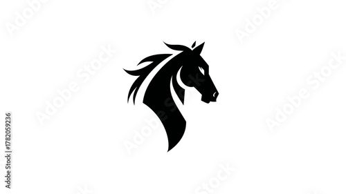 Powerful Black Stylized Horse Head Silhouette Vector Logo Icon. Majestic Equine Mascot Symbolizing Strength, Speed, and Elegance.