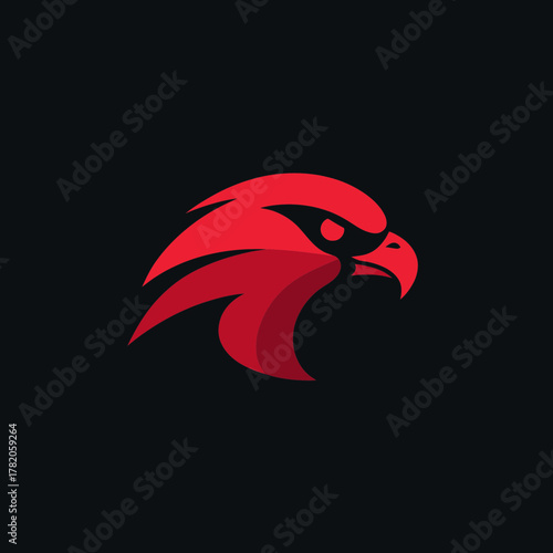 Powerful Red Eagle Head Logo Design. Modern Stylized Hawk Illustration with Strong, Fierce Predatory Bird Profile.
