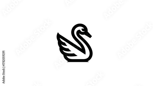 Graceful Swan Vector Icon in Minimalist Black Line Art Style on Clean White Background
