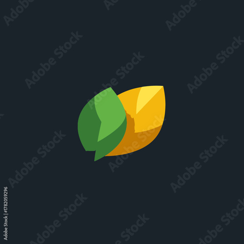 Modern stylized green and golden leaves icon design for nature, growth, sustainability, and organic concepts on dark background
