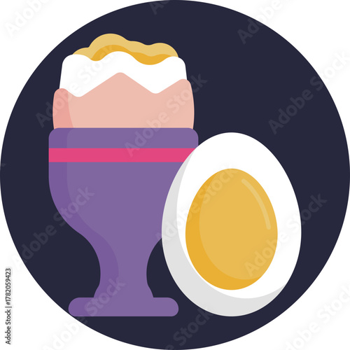 A simple depiction of a boiled egg, often served as part of a breakfast menu.