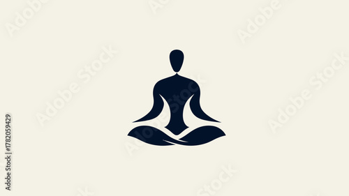 Minimalist Vector Silhouette of Person Meditating in Lotus Pose. Yoga, Mindfulness, and Wellness Concept Graphic.