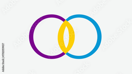 Abstract graphic of two vibrant interlocking circles in purple, blue, and yellow, symbolizing connection, partnership, and unity.