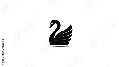 Elegant Black Swan Silhouette Vector Icon on White Background - Minimalist and Graceful Animal Design Element