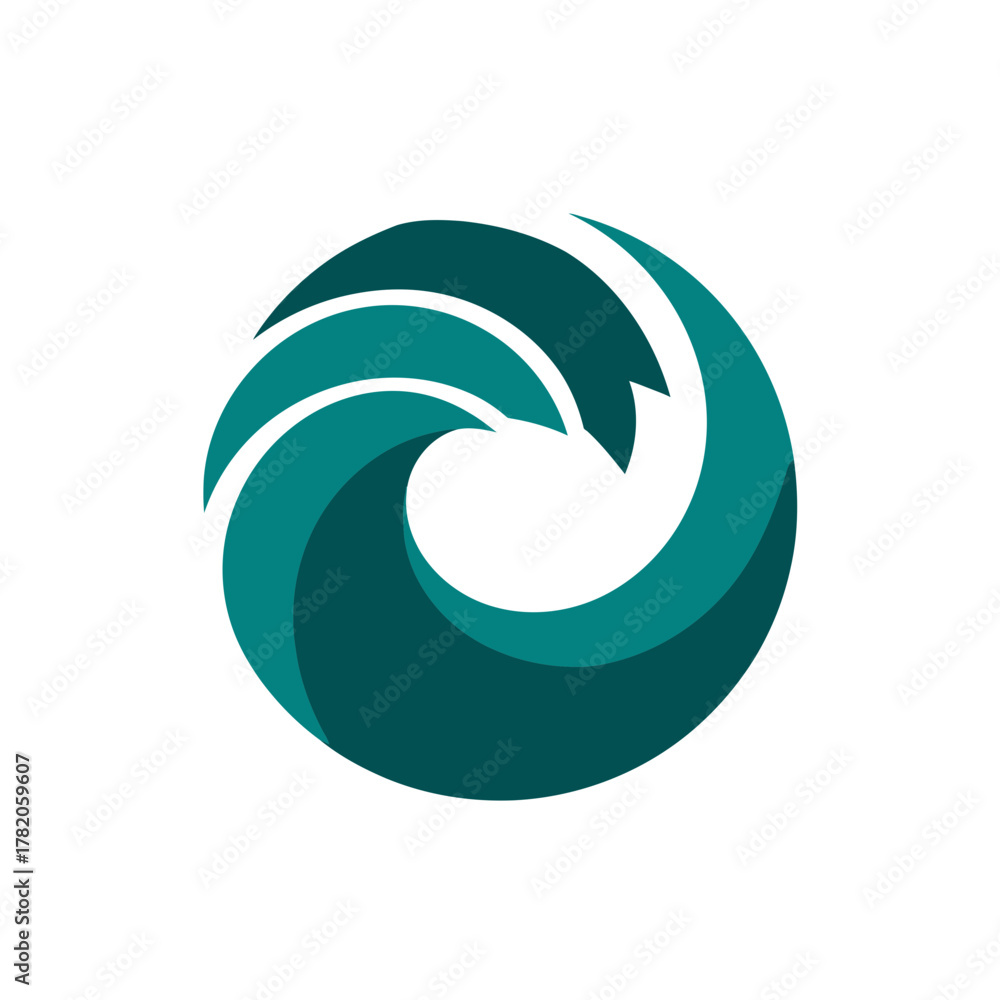 Naklejka premium Modern abstract circular wave graphic in teal. Dynamic fluid motion design element, concept icon, or vector symbol for technology and energy.
