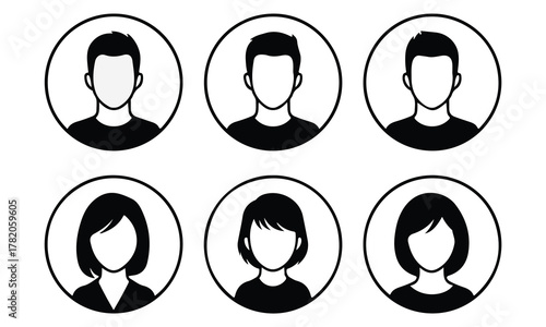 Black silhouette avatar icons, profiles, generic people headshots, anonymous user symbols.