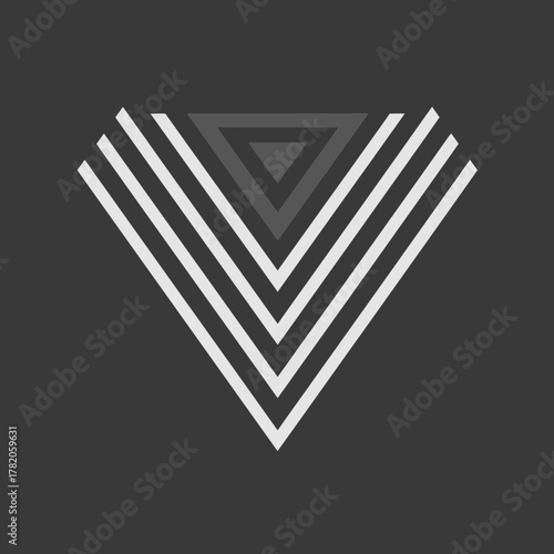 Modern minimalist abstract geometric design with converging parallel lines and nested triangles in grayscale.
