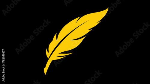 Vibrant Yellow Feather Graphic Isolated on Black Background - Elegant Illustration for Design Concepts, Writing, and Creativity