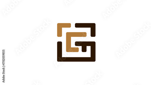Modern abstract geometric square symbol in brown and gold, minimalist design for corporate identity and branding