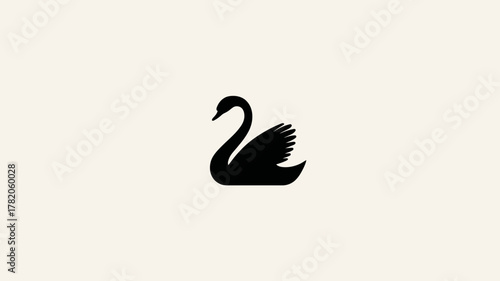 Elegant black swan silhouette icon on a light beige background. Minimalist bird vector graphic for design projects, purity, grace, and beauty.