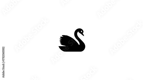 Black Swan Silhouette Icon on White Background - Minimalist Vector Graphic Illustration of Graceful Bird