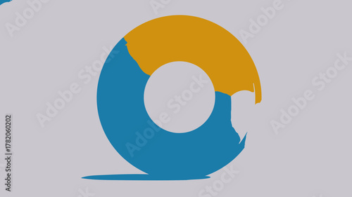 Dynamic animated circular progress bar or donut chart. Modern infographic element with data visualization in blue and yellow.