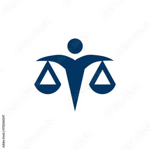 Modern justice scales and human figure vector icon representing law, equity, human rights, and ethical balance