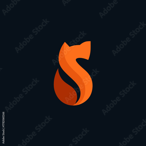 Modern stylized orange fox abstract logo design. Sleek animal symbol with gradient colors on dark background, versatile icon.