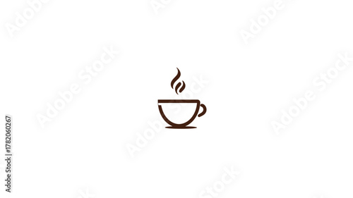 Minimalist steaming coffee or tea cup icon vector illustration. Simple hot drink line art graphic design element on white.