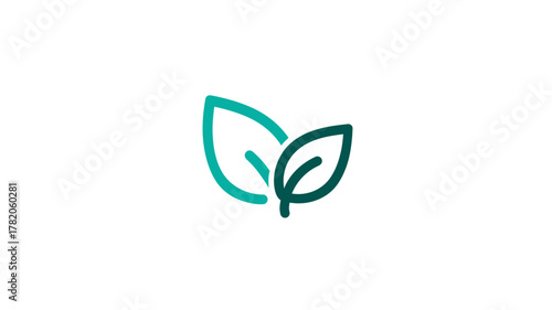 Two green leaves icon, simple line art illustration representing nature, ecology, organic products, and sustainable environmental concepts