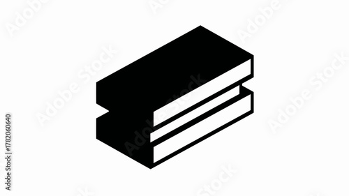 Minimalist Isometric Black and White Icon of Two Stacked Books, Representing Education, Learning, and Knowledge
