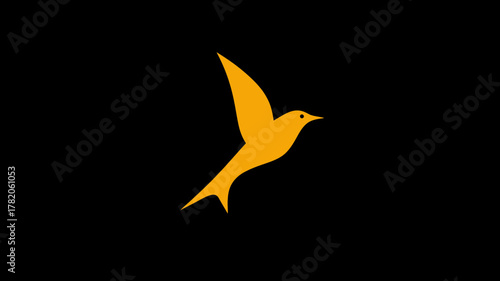 Minimalist stylized golden bird in graceful flight against a solid black background, representing freedom, hope, and nature.