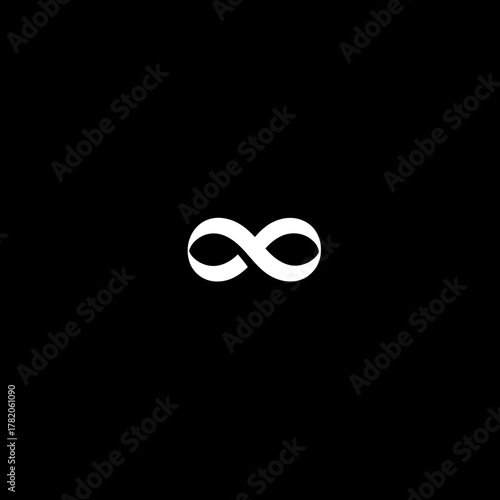 Minimalist white infinity symbol against a solid black background, representing eternity, endlessness, and limitless possibilities.