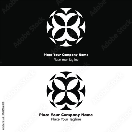 Symmetrical geometric flower logo with overlapping shapes and mandala style. Perfect for wellness, beauty brands, or eco-friendly business identity.
