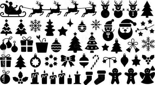 Collection of christmas icons and symbols isolated on transparent background