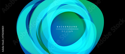 Abstract circular layers, vibrant turquoise, green hues. Modern design element, central text reads background design. Smooth gradients create depth.