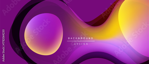 Abstract purple, yellow gradients form flowing shapes. Modern design features text background, design. Smooth curves create dynamic visual effect.