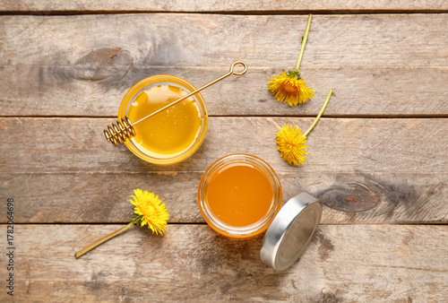 Jar and bowl with dandelion...