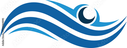 Stylized Water Wave Logo Design with Moon Concept in Blue Tones