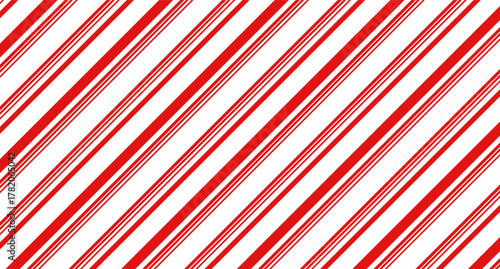 Red and white diagonal stripes background vector illustration. Candy cane pattern for Christmas or New Year concept, flat lay. Stripe pattern for gift wrap, fabric pattern, textile, tile and wallpaper