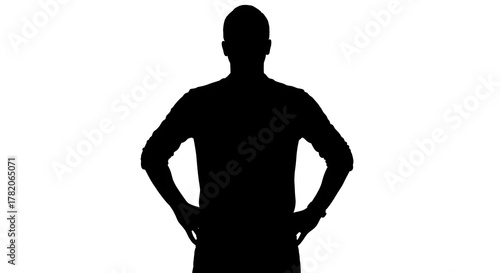 Silhouette of a man with hands on hips against a white background in a studio setting image style