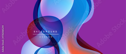 Abstract fluid shapes blend, creating vibrant purple, blue, orange gradients. Text reads background design within layered forms. Modern visual composition.