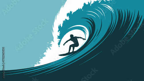 Dynamic surfer carves a massive turquoise wave, embodying freedom and adventure in a thrilling ocean sport