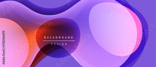 Abstract fluid shapes overlap, creating vibrant purple, pink hues. Modern design element for backgrounds, presentations. Smooth gradients dominate composition.