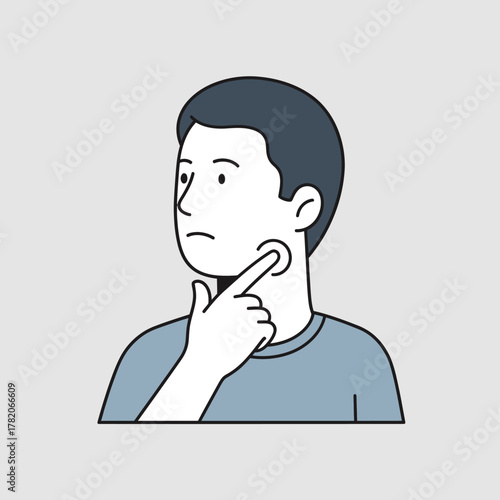 Vector illustration of a young man with a concerned expression touching his jaw or neck in pain.