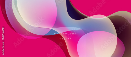 Abstract fluid shapes overlap, creating vibrant pink, purple hues. Modern design elements suggest motion, energy, visual appeal.