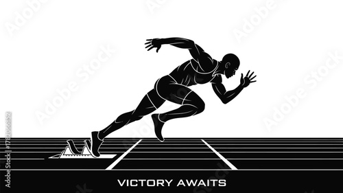 Dynamic sprinter exploding from starting blocks on track, capturing the intense energy and drive towards achieving athletic success and personal bests